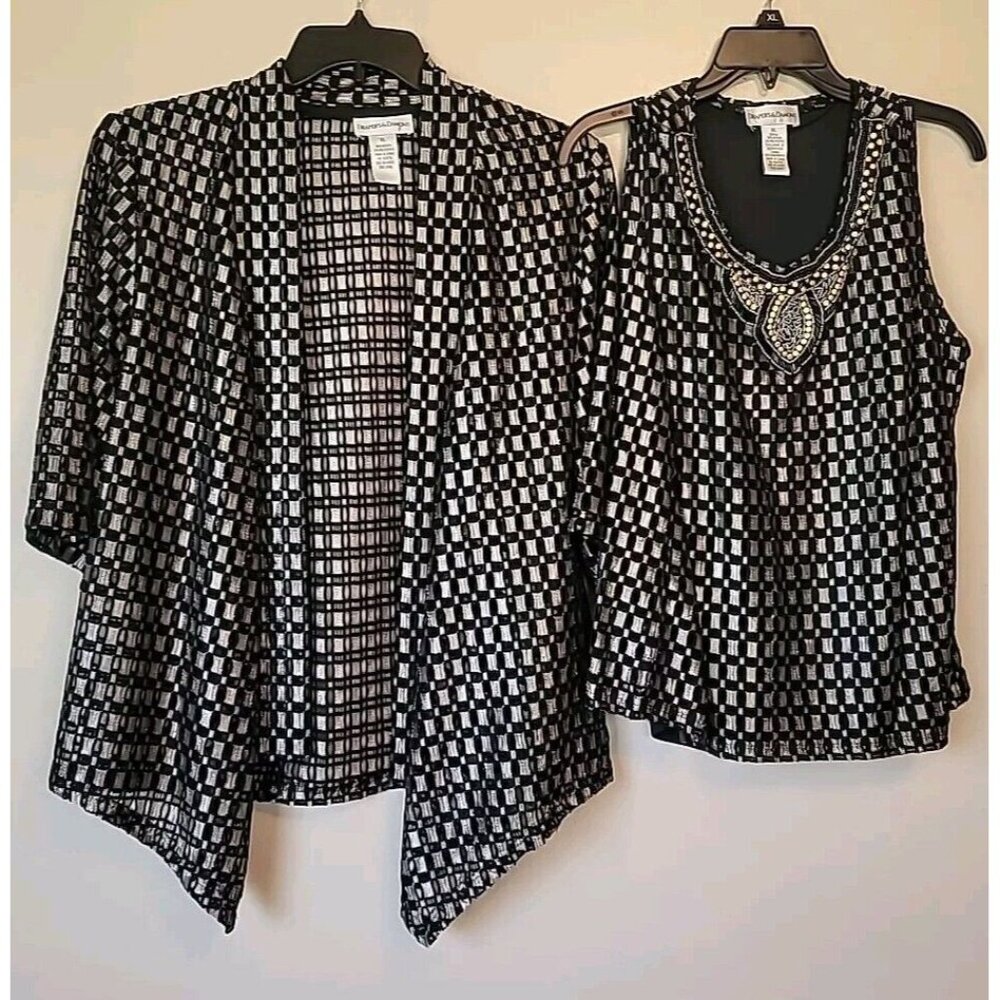 Drapers & Damons Cardigan Top & Camisole Women XL Black Gold Mesh Squares Egypt